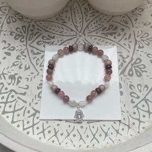 Madagascar Rose Quartz and White moonstone beaded bracelet * 8 mm